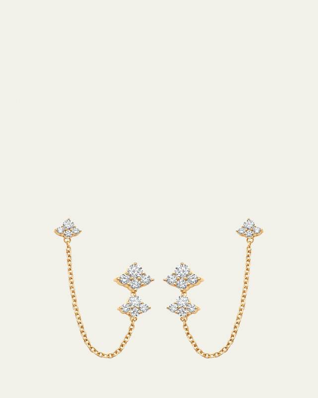 18K Yellow Gold Dujour Diamond Cluster Drop Chain Earrings